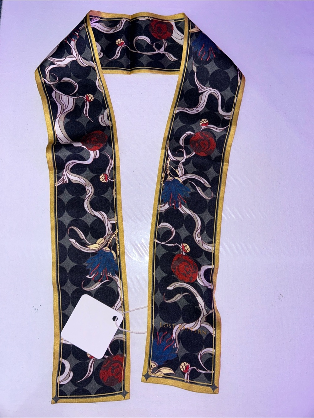 NWT Lost Pattern “Dream” 100% Silk Twilly Neck Bow Scarf - Picture 7 of 7